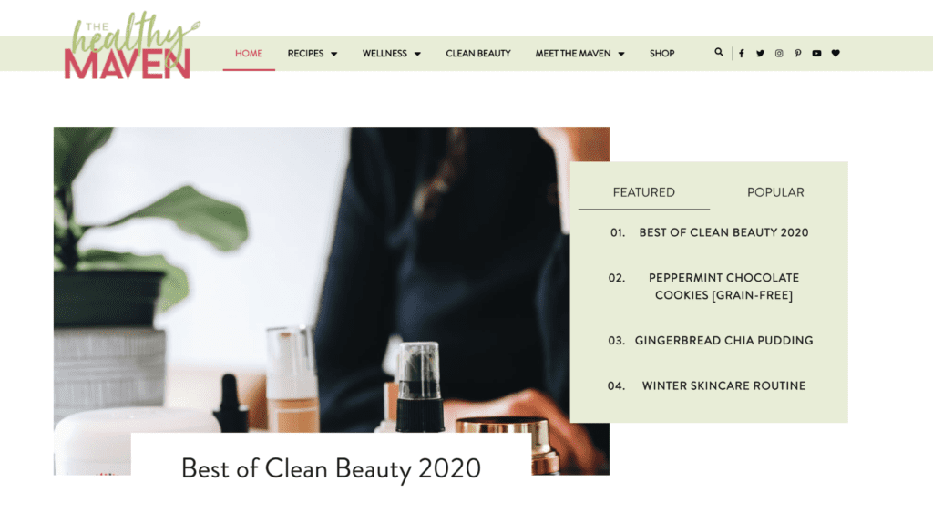 A screenshot of the Healthy Maven health and wellness blog homepage.