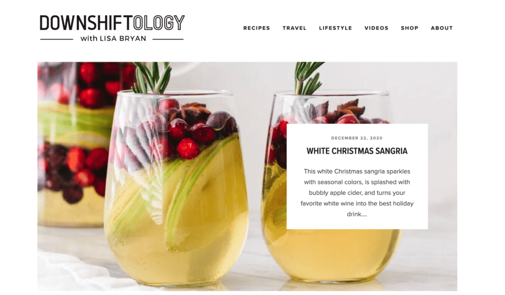 A screenshot of the Downshiftology nutrition blog homepage.