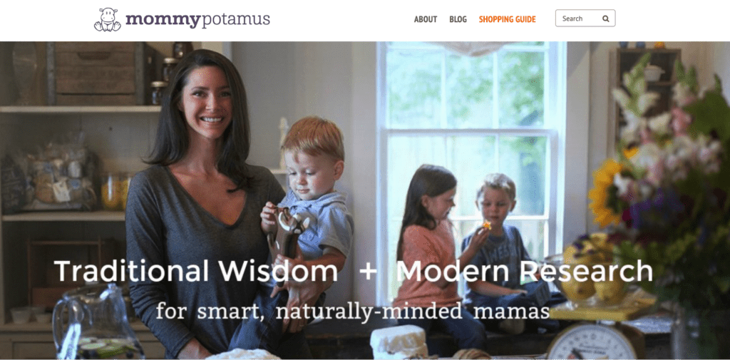 A screenshot of the Mommypotamus health and wellness blog homepage.