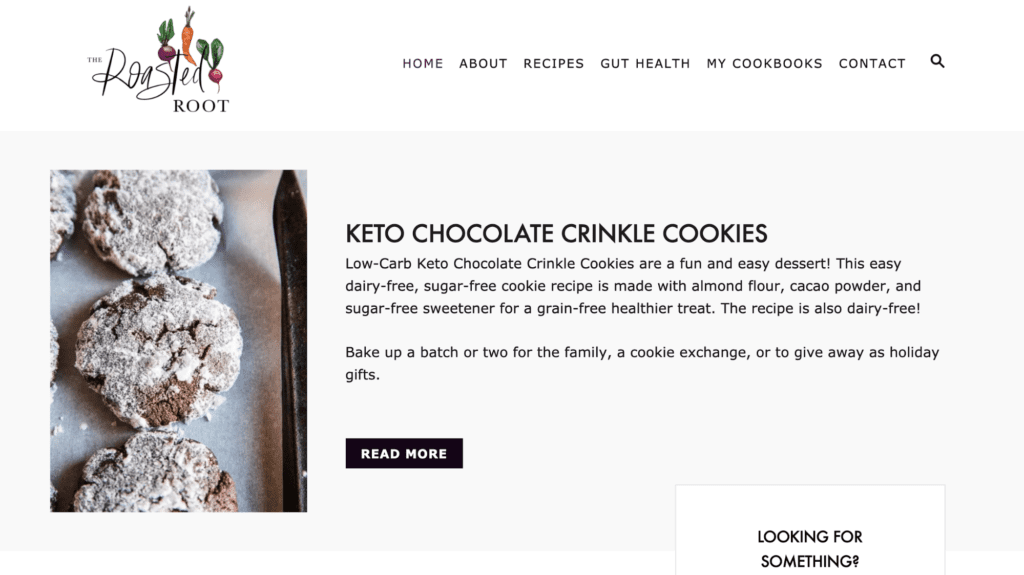 A screenshot of the Roasted Root nutrition blog homepage.