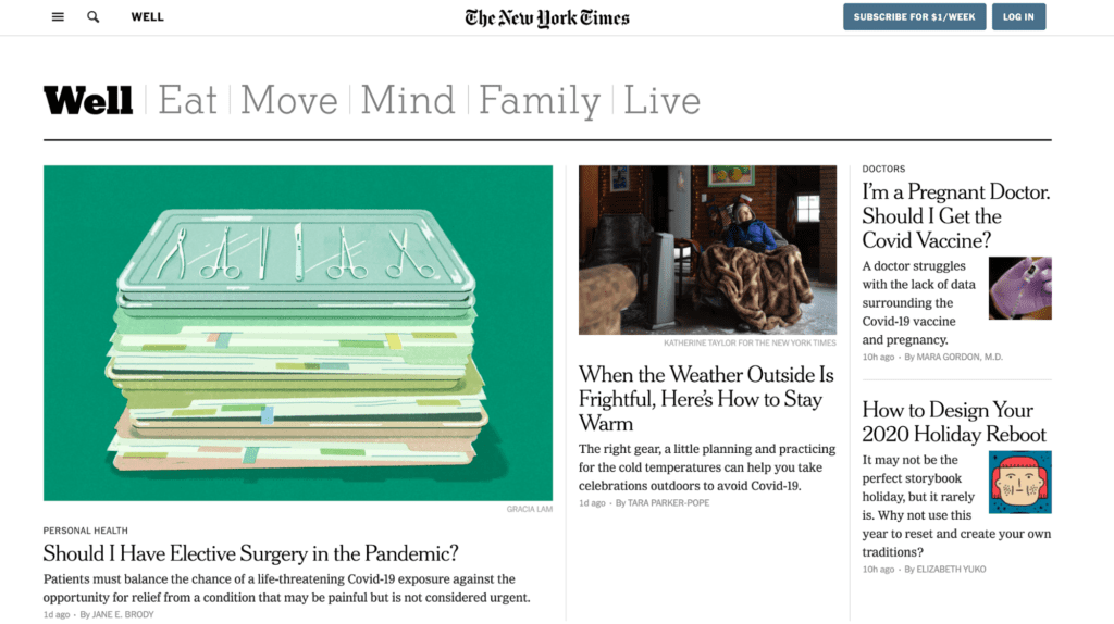 A screenshot of the New York Time Well blog.